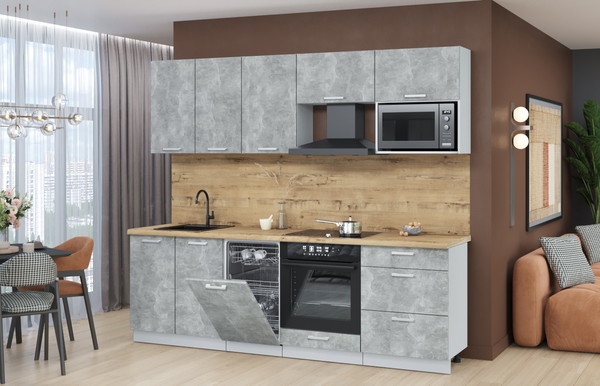 Изображение товара Кухонный гарнитур Интерлиния Мила Лайт 2.45-ПМ4  (бетон/бетон/дуб бунратти)