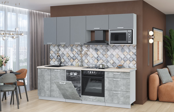 Изображение товара Кухонный гарнитур Интерлиния Мила Лайт 2.45-ПМ4  (серебро/бетон/травертин серый)