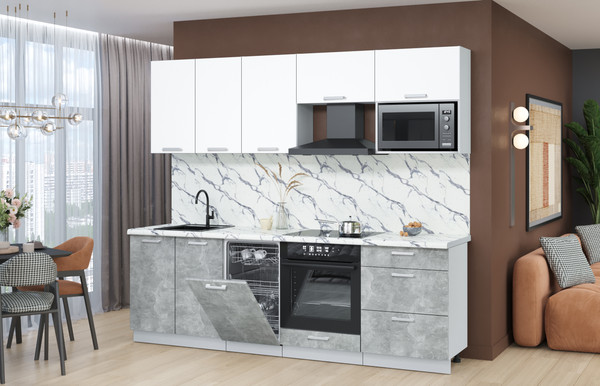 Изображение товара Кухонный гарнитур Интерлиния Мила Лайт 2.45-ПМ4 (белый платинум/бетон/белый гранит)