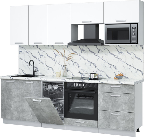 Изображение товара Кухонный гарнитур Интерлиния Мила Лайт 2.45-ПМ4 (белый платинум/бетон/белый гранит)