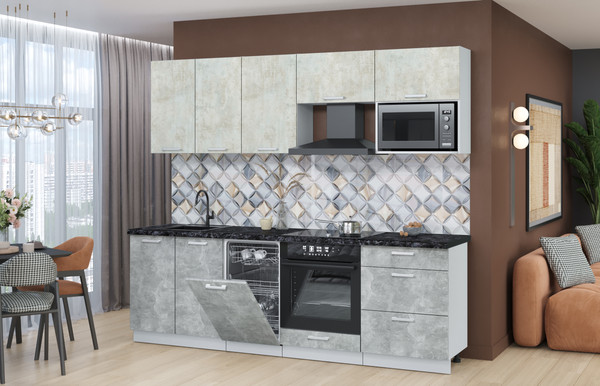 Изображение товара Кухонный гарнитур Интерлиния Мила Лайт 2.45-ПМ4 (бетон лайт/бетон/кастилло темный)