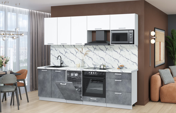 Изображение товара Кухонный гарнитур Интерлиния Мила Лайт 2.45-ПМ4 (белый платинум/бетон портленд/белый гранит)