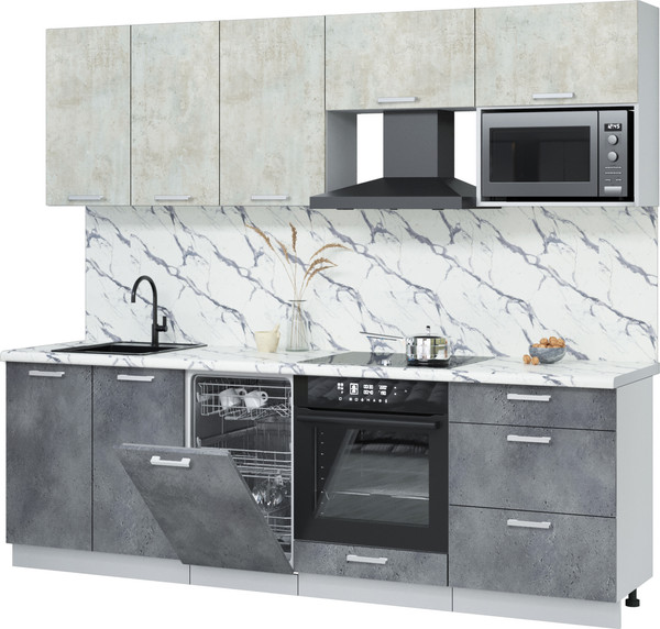 Изображение товара Кухонный гарнитур Интерлиния Мила Лайт 2.45-ПМ4  (бетон лайт/бетон портленд/белый гранит)