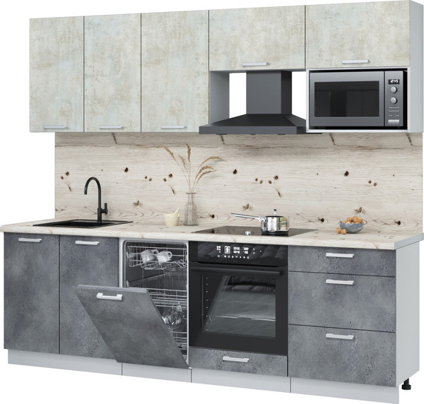 Изображение товара Кухонный гарнитур Интерлиния Мила Лайт 2.45-ПМ4 (бетон лайт/бетон портленд/бискайская сосна)