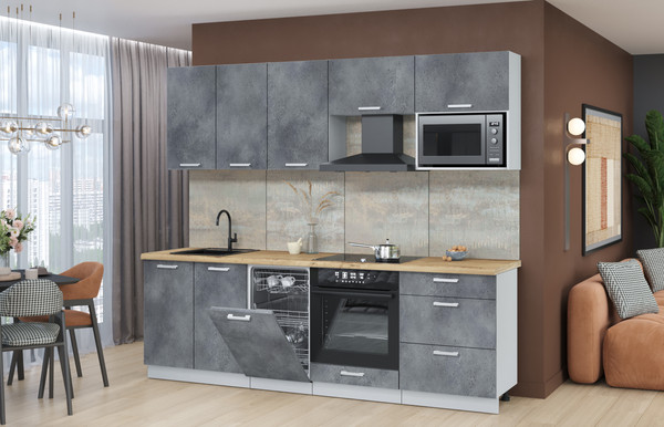 Изображение товара Кухонный гарнитур Интерлиния Мила Лайт 2.45-ПМ4 (бетон портленд/бетон портленд/дуб бунратти)