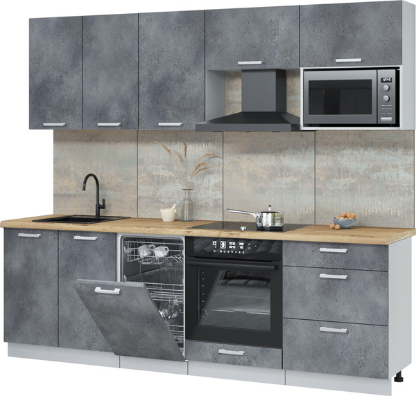 Изображение товара Кухонный гарнитур Интерлиния Мила Лайт 2.45-ПМ4 (бетон портленд/бетон портленд/дуб бунратти)