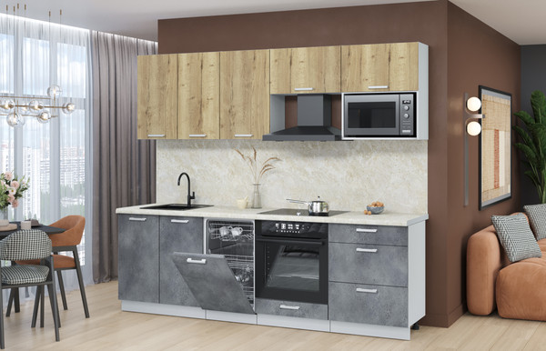 Изображение товара Кухонный гарнитур Интерлиния Мила Лайт 2.45-ПМ4  (дуб золотой/бетон портленд/опал светлый)