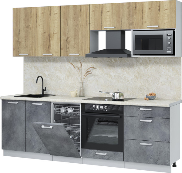 Изображение товара Кухонный гарнитур Интерлиния Мила Лайт 2.45-ПМ4  (дуб золотой/бетон портленд/опал светлый)