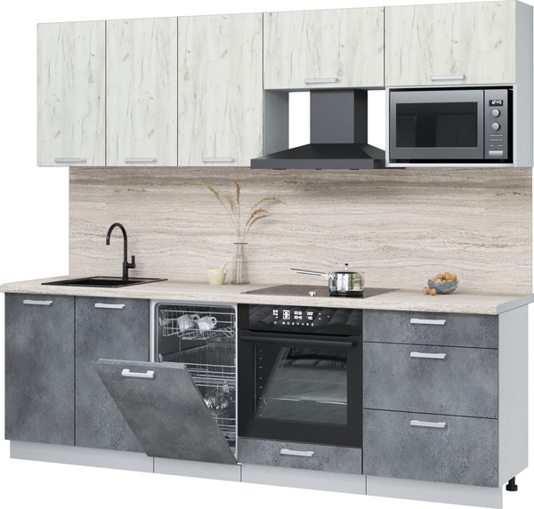 Изображение товара Кухонный гарнитур Интерлиния Мила Лайт 2.45-ПМ4  (дуб белый/бетон портленд/травертин серый)