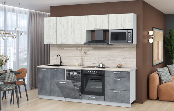 Изображение товара Кухонный гарнитур Интерлиния Мила Лайт 2.45-ПМ4  (дуб белый/бетон портленд/травертин серый)