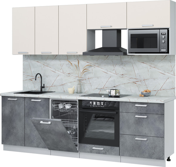 Изображение товара Кухонный гарнитур Интерлиния Мила Лайт 2.45-ПМ4 (персидский жемчуг/бетон портленд/серый каспий)