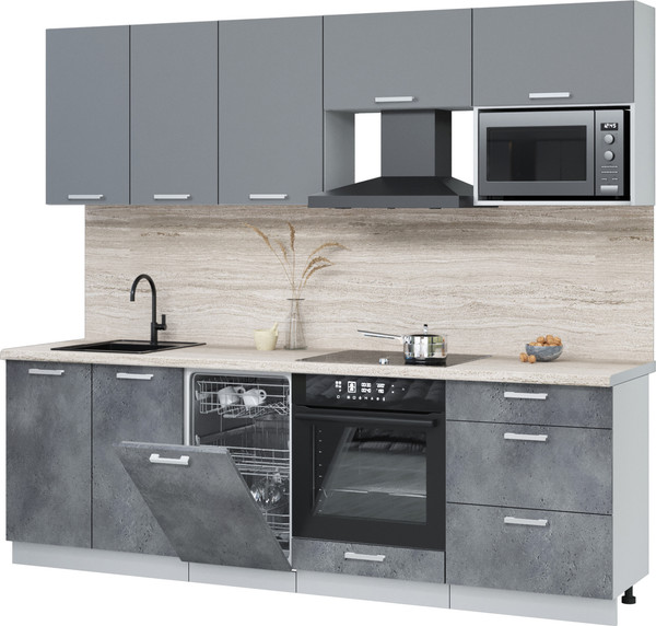 Изображение товара Кухонный гарнитур Интерлиния Мила Лайт 2.45-ПМ4  (серебро/бетон портленд/травертин серый)