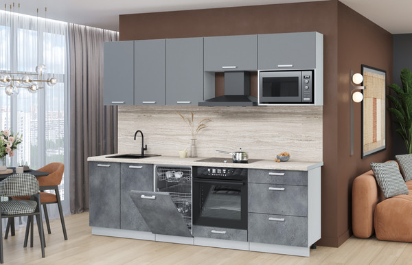 Изображение товара Кухонный гарнитур Интерлиния Мила Лайт 2.45-ПМ4  (серебро/бетон портленд/травертин серый)