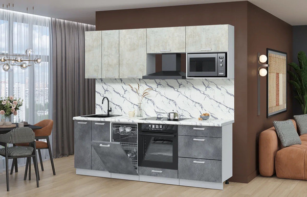 Изображение товара Кухонный гарнитур Интерлиния Мила Лайт 2.25-ПМ4  (бетон лайт/бетон портленд/белый гранит)