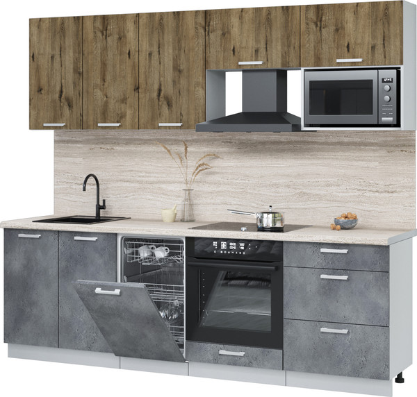 Изображение товара Кухонный гарнитур Интерлиния Мила Лайт 2.45-ПМ4  (дуб веллингтон/бетон портленд/травертин серый)
