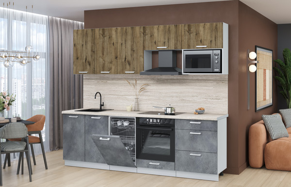 Изображение товара Кухонный гарнитур Интерлиния Мила Лайт 2.45-ПМ4  (дуб веллингтон/бетон портленд/травертин серый)