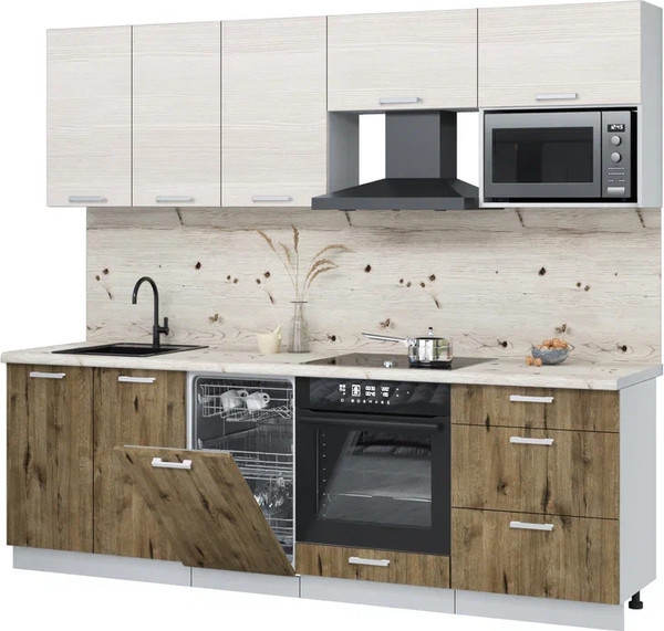 Изображение товара Кухонный гарнитур Интерлиния Мила Лайт 2.45-ПМ4 (вудлайн кремовый/дуб веллингтон/бискайская сосна)