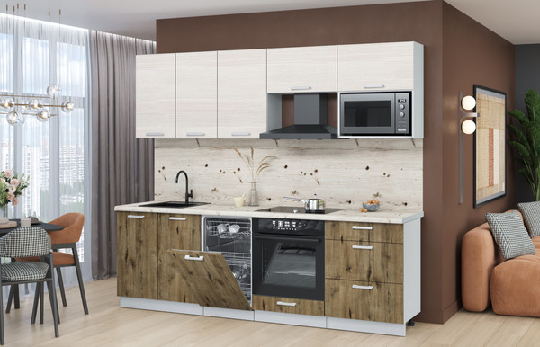 Изображение товара Кухонный гарнитур Интерлиния Мила Лайт 2.45-ПМ4 (вудлайн кремовый/дуб веллингтон/бискайская сосна)