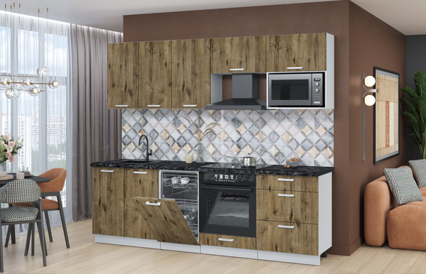 Изображение товара Кухонный гарнитур Интерлиния Мила Лайт 2.45-ПМ4  (дуб веллингтон/дуб веллингтон/кастилло темный)