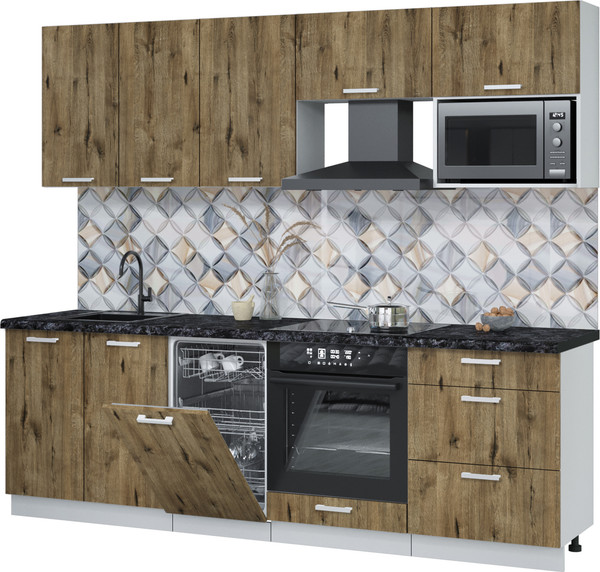 Изображение товара Кухонный гарнитур Интерлиния Мила Лайт 2.45-ПМ4  (дуб веллингтон/дуб веллингтон/кастилло темный)