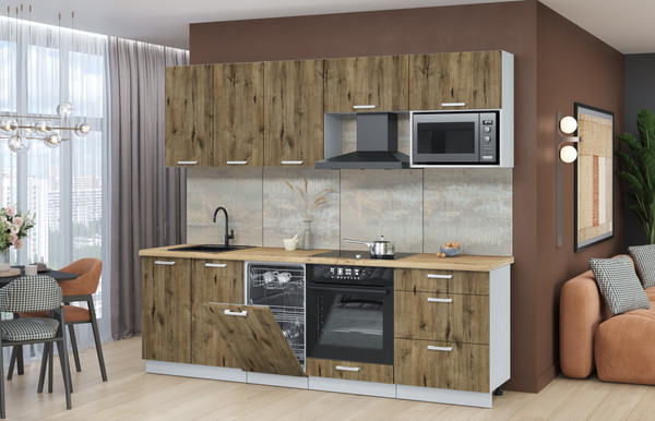 Изображение товара Кухонный гарнитур Интерлиния Мила Лайт 2.45-ПМ4 (дуб веллингтон/дуб веллингтон/дуб бунратти)