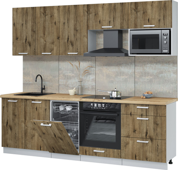 Изображение товара Кухонный гарнитур Интерлиния Мила Лайт 2.45-ПМ4 (дуб веллингтон/дуб веллингтон/дуб бунратти)