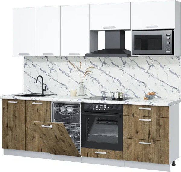 Изображение товара Кухонный гарнитур Интерлиния Мила Лайт 2.45-ПМ4  (белый платинум/дуб веллингтон/белый гранит)