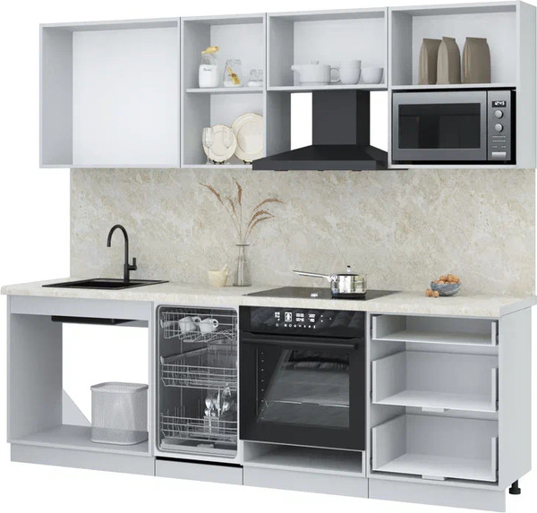 Изображение товара Кухонный гарнитур Интерлиния Мила Лайт 2.45-ПМ4  (белый платинум/дуб веллингтон/белый гранит)