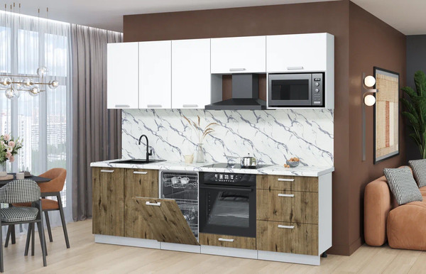 Изображение товара Кухонный гарнитур Интерлиния Мила Лайт 2.45-ПМ4  (белый платинум/дуб веллингтон/белый гранит)