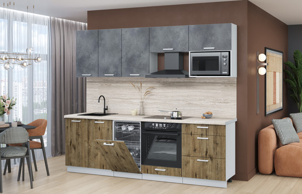 Изображение товара Кухонный гарнитур Интерлиния Мила Лайт 2.45-ПМ4 (бетон портленд/дуб веллингтон/травертин серый)