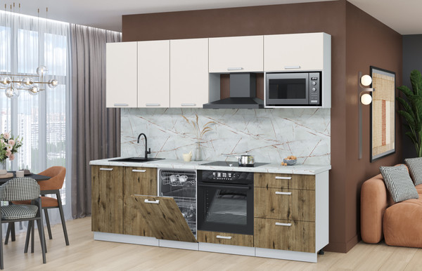 Изображение товара Кухонный гарнитур Интерлиния Мила Лайт 2.45-ПМ4  (персидский жемчуг/дуб веллингтон/серый каспий)