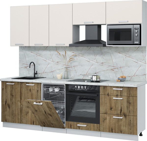 Изображение товара Кухонный гарнитур Интерлиния Мила Лайт 2.45-ПМ4  (персидский жемчуг/дуб веллингтон/серый каспий)