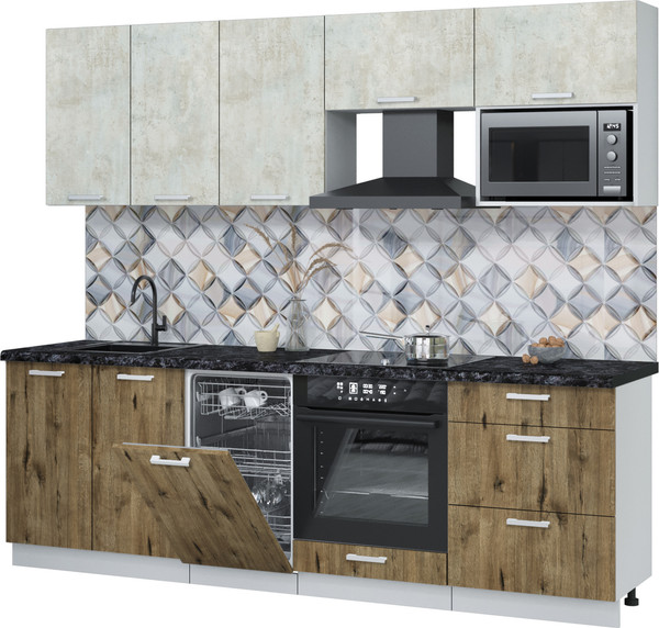 Изображение товара Кухонный гарнитур Интерлиния Мила Лайт 2.45-ПМ4 (бетон лайт/дуб веллингтон/кастилло темный)