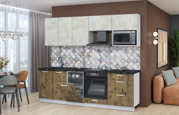 Изображение товара Кухонный гарнитур Интерлиния Мила Лайт 2.45-ПМ4 (бетон лайт/дуб веллингтон/кастилло темный)