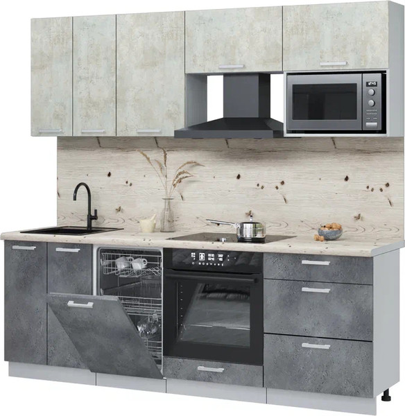 Изображение товара Кухонный гарнитур Интерлиния Мила Лайт 2.25-ПМ4 (бетон лайт/бетон портленд/бискайская сосна)