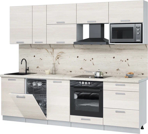 Изображение товара Кухонный гарнитур Интерлиния Мила Лайт 2.6-ПМ4  (вудлайн кремовый/вудлайн кремовый/бискайская сосна)