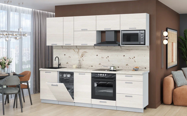 Изображение товара Кухонный гарнитур Интерлиния Мила Лайт 2.6-ПМ4  (вудлайн кремовый/вудлайн кремовый/бискайская сосна)