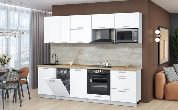 Изображение товара Кухонный гарнитур Интерлиния Мила Лайт 2.6-ПМ4 (белый платинум/белый платинум/дуб бунратти)