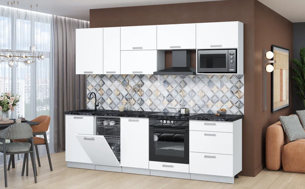 Изображение товара Кухонный гарнитур Интерлиния Мила Лайт 2.6-ПМ4 (белый платинум/белый платинум/кастилло темный)