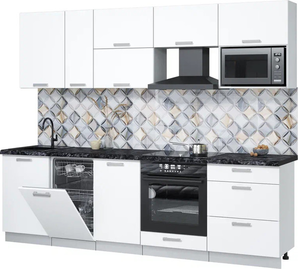 Изображение товара Кухонный гарнитур Интерлиния Мила Лайт 2.6-ПМ4 (белый платинум/белый платинум/кастилло темный)