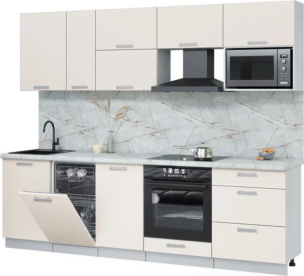 Изображение товара Кухонный гарнитур Интерлиния Мила Лайт 2.6-ПМ4 ( персидский жемчуг/персидский жемчуг/серый каспий)