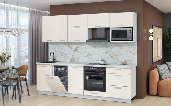 Изображение товара Кухонный гарнитур Интерлиния Мила Лайт 2.6-ПМ4 ( персидский жемчуг/персидский жемчуг/серый каспий)