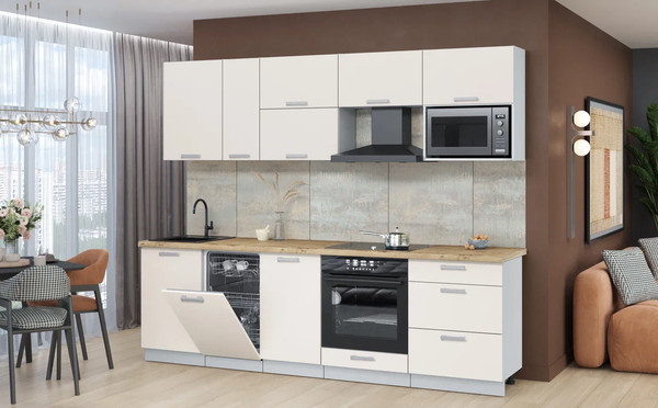 Изображение товара Кухонный гарнитур Интерлиния Мила Лайт 2.6-ПМ4  (персидский жемчуг/персидский жемчуг/дуб бунратти)