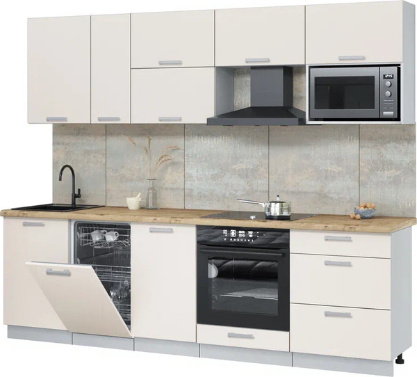 Изображение товара Кухонный гарнитур Интерлиния Мила Лайт 2.6-ПМ4  (персидский жемчуг/персидский жемчуг/дуб бунратти)