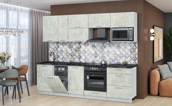 Изображение товара Кухонный гарнитур Интерлиния Мила Лайт 2.6-ПМ4 (бетон лайт/бетон лайт/кастилло темный)