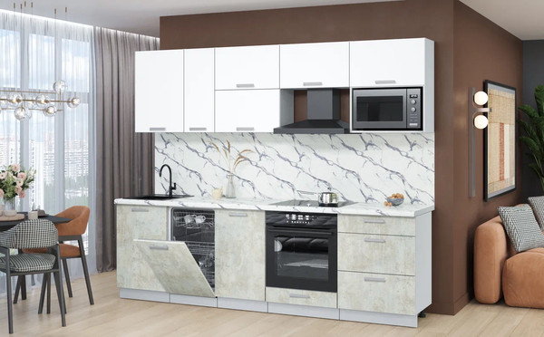 Изображение товара Кухонный гарнитур Интерлиния Мила Лайт 2.6-ПМ4  (белый платинум/бетон лайт/белый гранит)