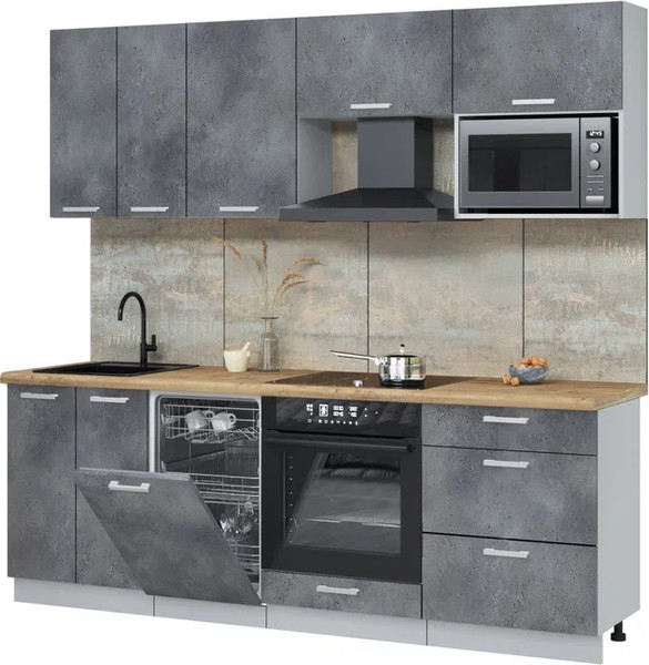 Изображение товара Кухонный гарнитур Интерлиния Мила Лайт 2.25-ПМ4 (бетон портленд/бетон портленд/дуб бунратти)