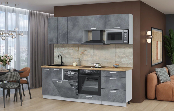 Изображение товара Кухонный гарнитур Интерлиния Мила Лайт 2.25-ПМ4 (бетон портленд/бетон портленд/дуб бунратти)