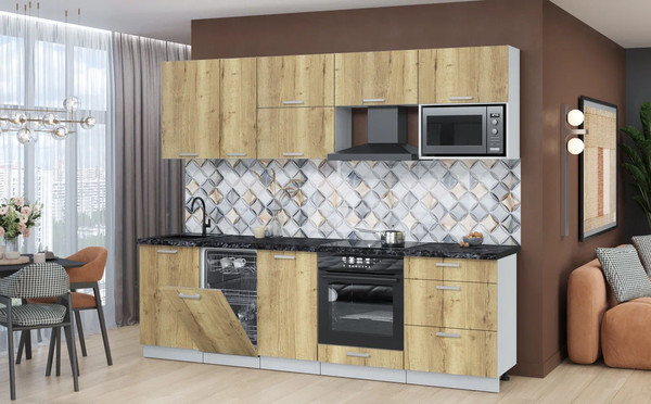 Изображение товара Кухонный гарнитур Интерлиния Мила Лайт 2.6-ПМ4 (дуб золотой/дуб золотой/кастилло темный)