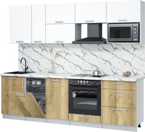 Изображение товара Кухонный гарнитур Интерлиния Мила Лайт 2.6-ПМ4  (белый платинум/дуб золотой/белый гранит)